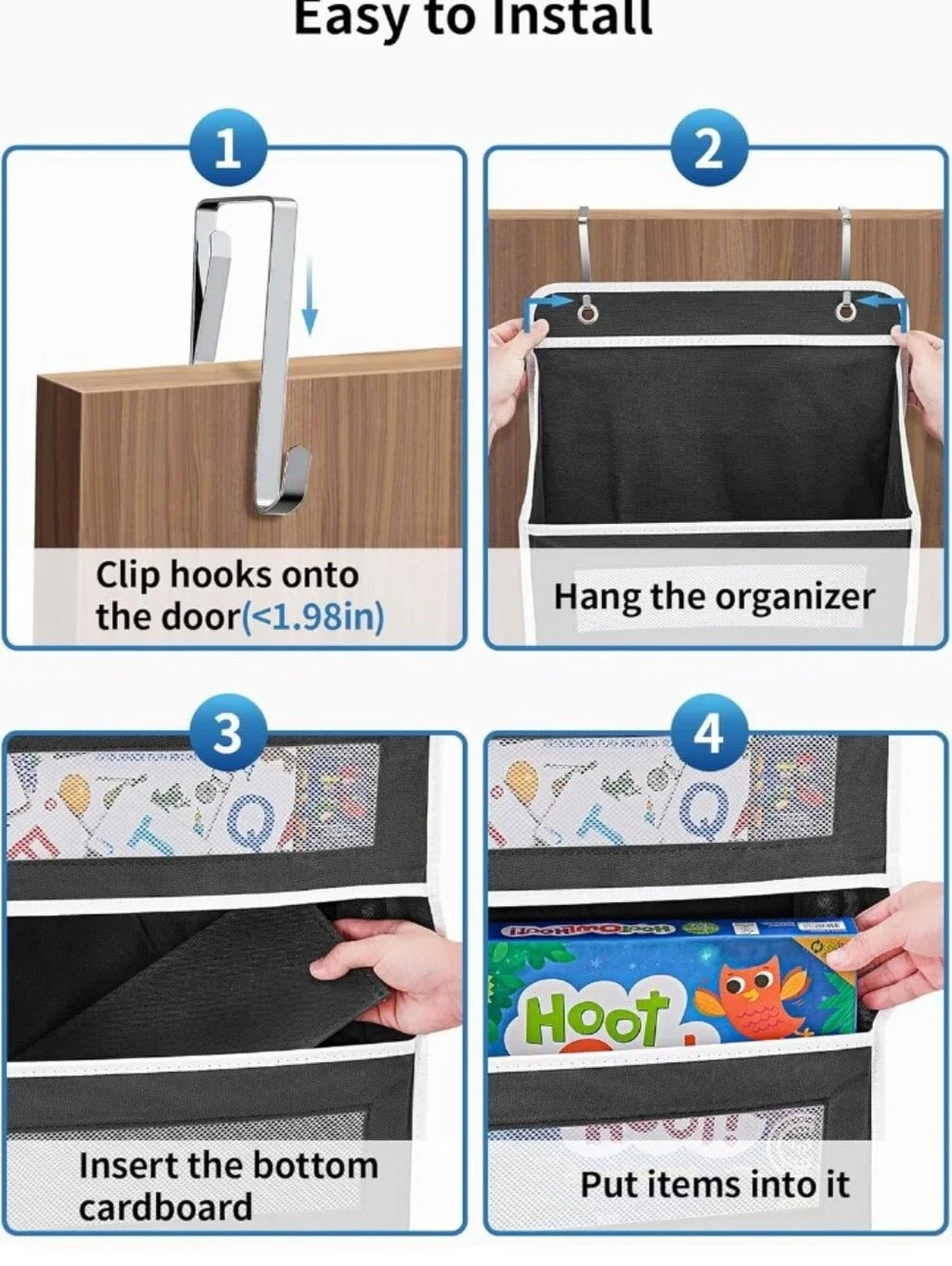 Over-the-Door 8-Bin Hanging Organizer - Black